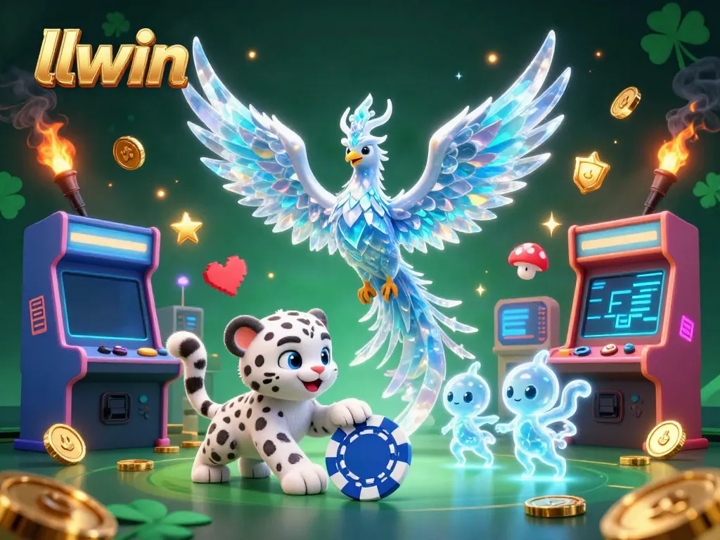 Experience gaming excitement at llwin with an enchanting ice phoenix and playful characters.