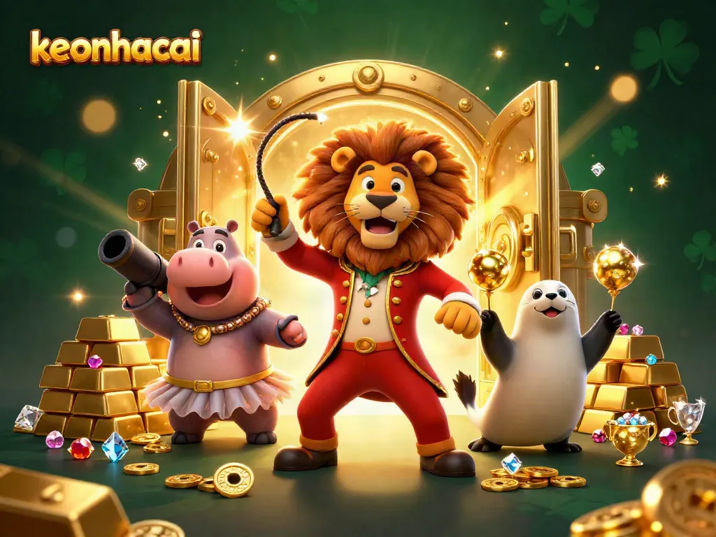 Join the keonhacai excitement with a dynamic circus scene featuring vibrant casino elements.