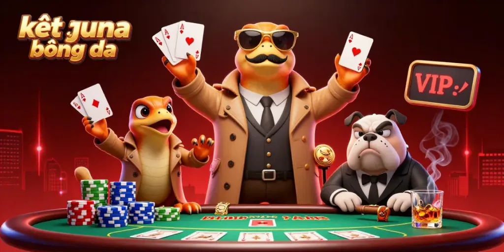 Experience real-time kết quả bóng đá with engaging poker elements in an animated casino scene.
