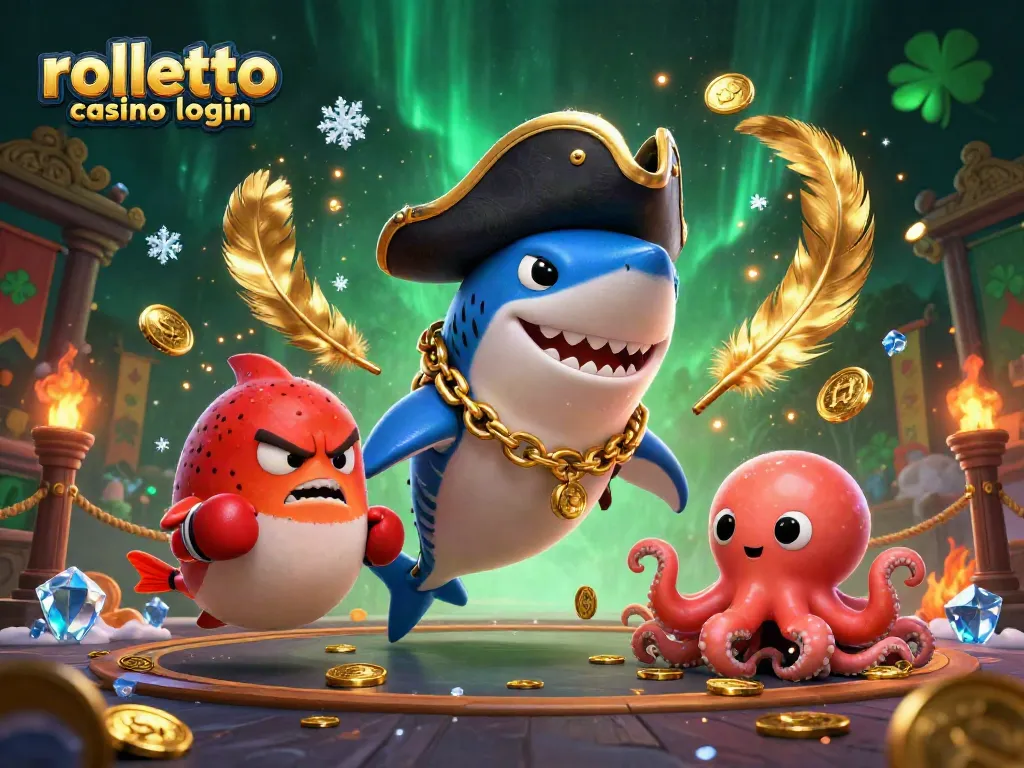 Engage in thrilling adventures with Rolletto casino login alongside a vibrant cartoon scene of characters and casino elements.