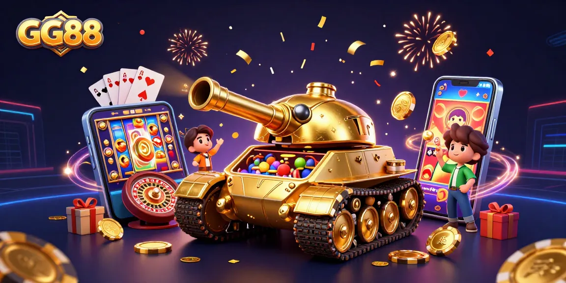 Spin and win at GG88's vibrant 3D casino featuring a miniature betting world with golden games, slots, and surprises.