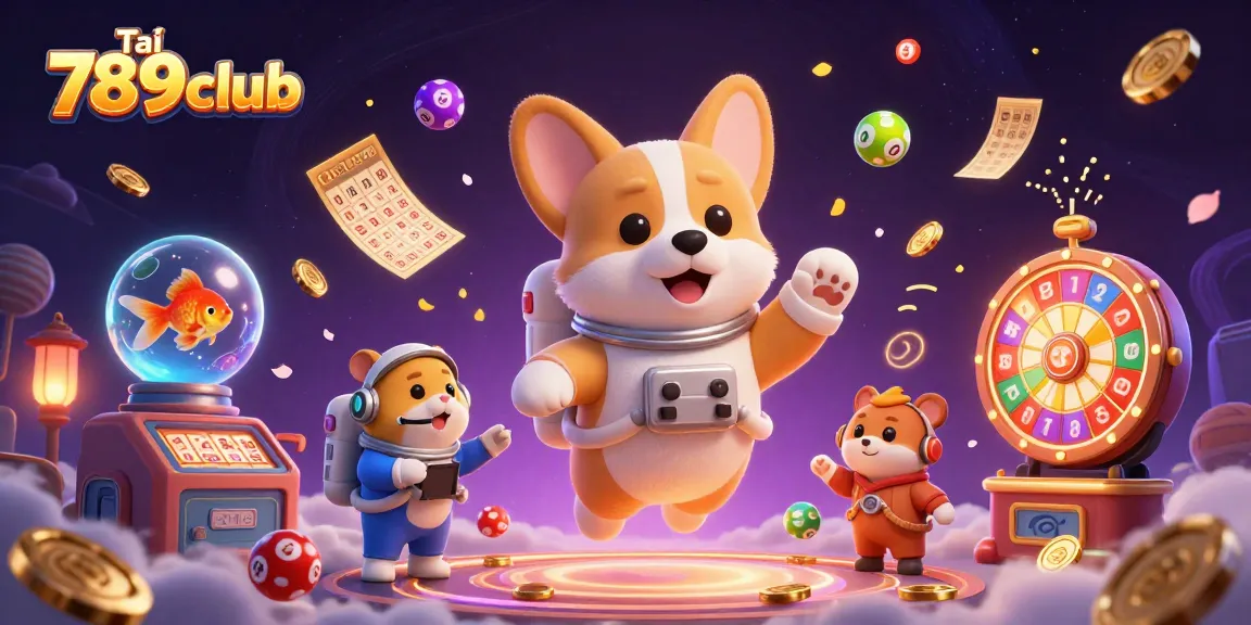 Experience vibrant excitement and fun as you tải 789club amidst falling lottery balls and floating characters!