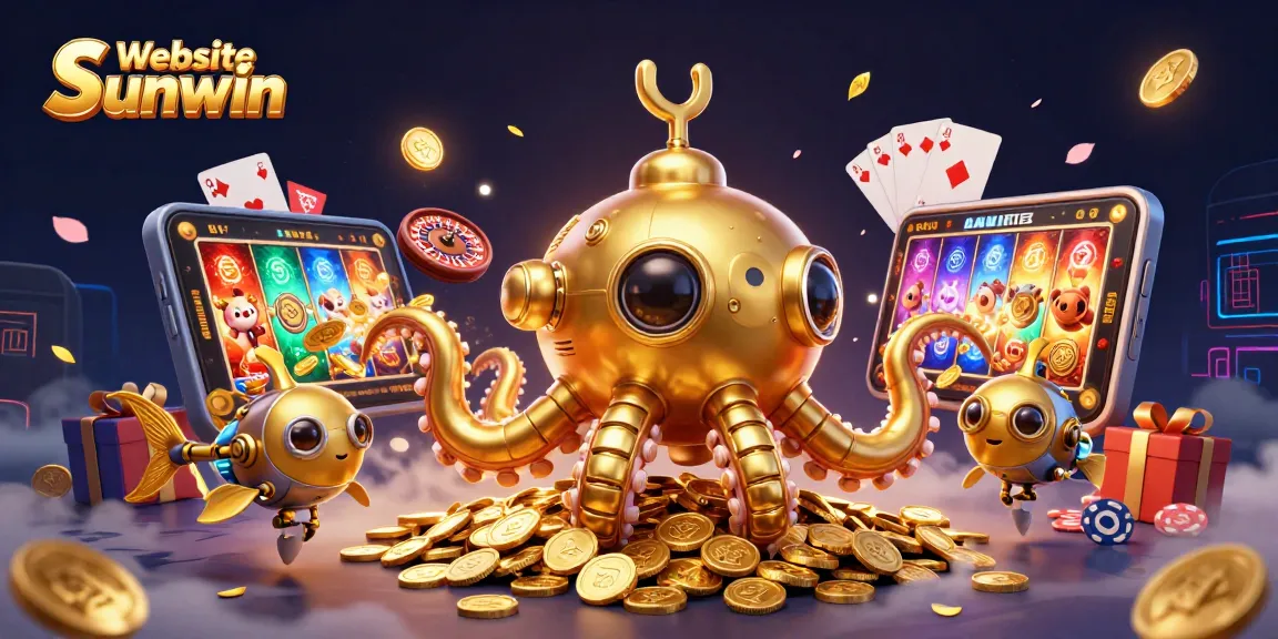 Spin the reels on Website Sunwin with golden kraken submarine and colorful slot treasures!