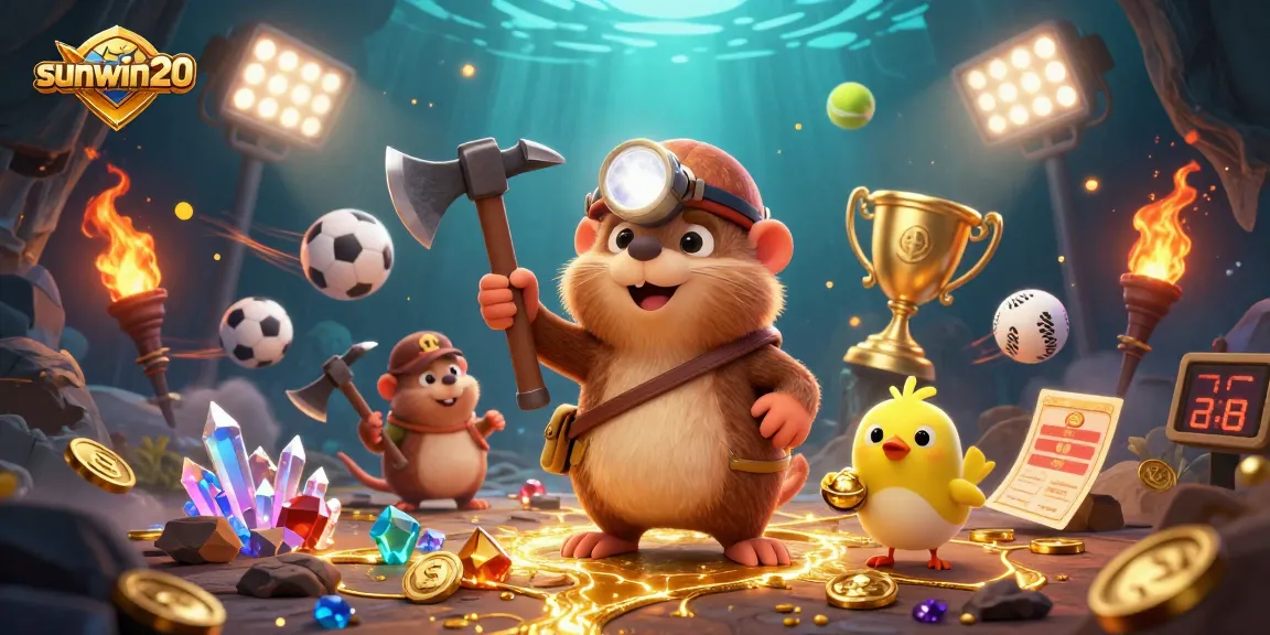 Bet on exciting wins at sunwin20 with an illustration of a treasure hunter mole and casino elements.