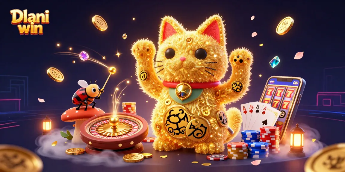 Dhani win brings excitement with a golden lucky cat and casino symbols, showcasing thrilling gameplay action.