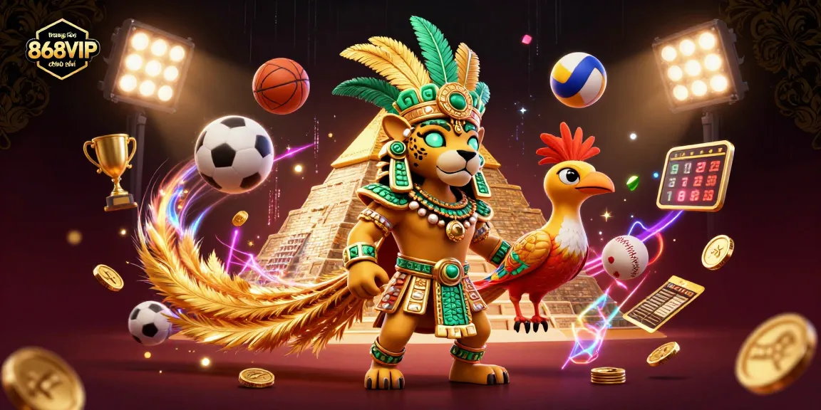 Engage with the vibrant world of trang chủ 868VIP chính thức, where sports elements create thrilling betting experiences in a dynamic 3D illustration.